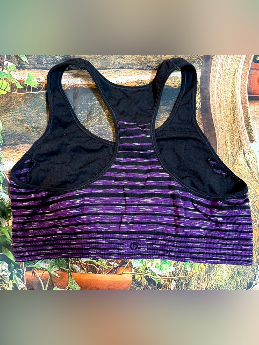 C9 by Champion Racerback Sports Bra with Purple and Black Glitch Stripe Size XXL - Picture 2 of 6